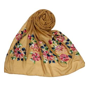 Yellow  Premium Cotton Fabric Embroidered Hijab 1