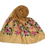 Yellow  Premium Cotton Fabric Embroidered Hijab