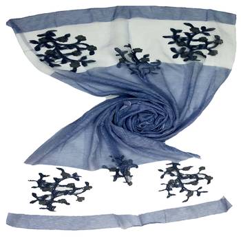 Blue  Premium Tissue Fabric Embroidered Hijab 1