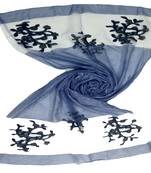 Blue  Premium Tissue Fabric Embroidered Hijab