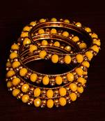 Dark Yellow Beaded and Zircon Stone Embellished Two Pairs of Designer Bangles for Women  