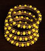 Light Yellow Beaded and Zircon Stone Embellished Two Pairs of Designer Bangles for Women  