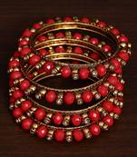 Dark Red Beaded and Zircon Stone Embellished Two Pairs of Designer Bangles for Women  