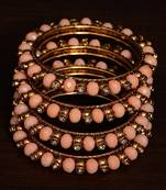 Peach Beaded and Zircon Stone Embellished Two Pairs of Designer Bangles for Women  