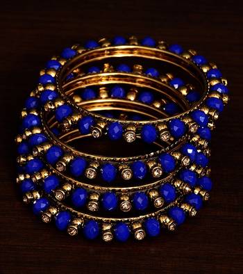 Navy blue beaded and zircon stone embellished two pairs of designer bangles for women 1