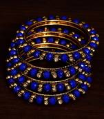 Navy Blue Beaded and Zircon Stone Embellished Two Pairs of Designer Bangles for Women  