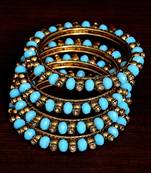 Sky Blue Beaded and Zircon Stone Embellished Two Pairs of Designer Bangles for Women  