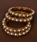 Off-white Pearls and Zircon Stone Embellished Two Pairs of Designer Bangles for Women  