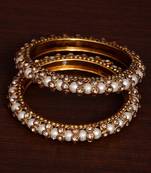 Pearls and Zircon Stone Embellished Pair of Designer Bangles for Women  