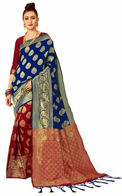 Multicolor woven banarasi silk saree with blouse 1