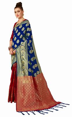 Multicolor woven banarasi silk saree with blouse 2