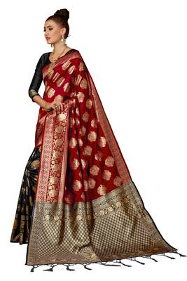 Multicolor woven banarasi silk saree with blouse 2