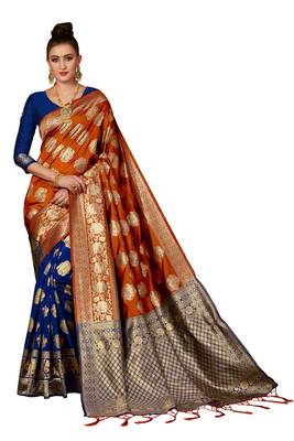 Multicolor woven banarasi silk saree with blouse 1