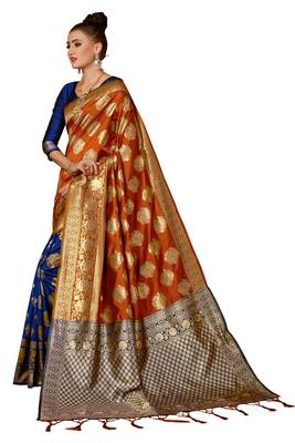 Multicolor woven banarasi silk saree with blouse 2