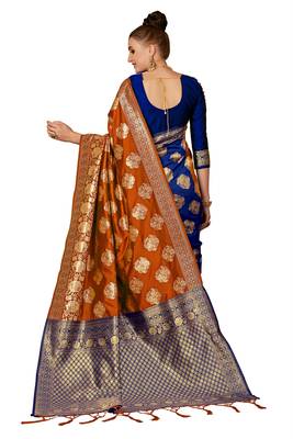 Multicolor woven banarasi silk saree with blouse 3