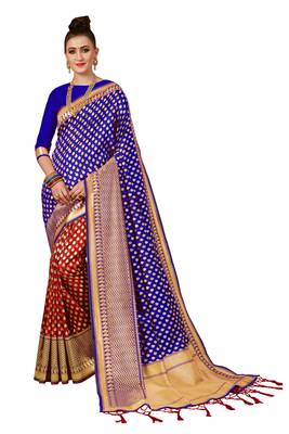 Multicolor woven banarasi silk saree with blouse 1