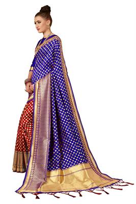 Multicolor woven banarasi silk saree with blouse 2
