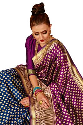 Multicolor woven banarasi silk saree with blouse 4