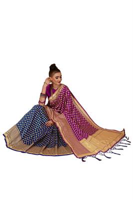 Multicolor woven banarasi silk saree with blouse 5