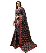 Blue printed silk saree with blouse