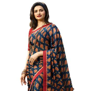 Blue printed silk saree with blouse 2