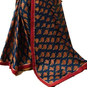 Blue printed silk saree with blouse 3