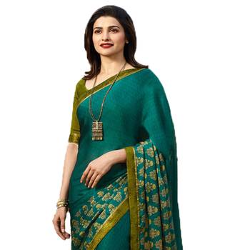 Sea green printed silk saree with blouse 2