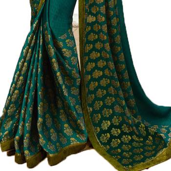 Sea green printed silk saree with blouse 3