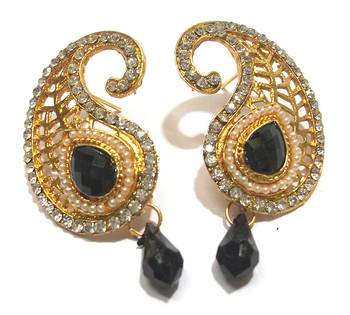 Black kundan drop pearl mango polki earring 1