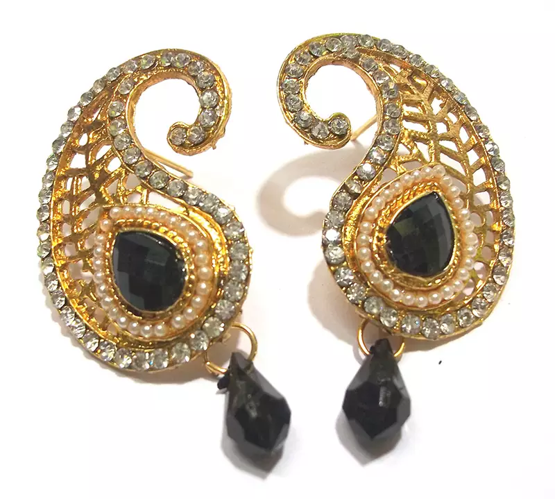 Black kundan drop pearl mango polki earring