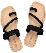 Handmade Authentic Genuine Leather Awesome Black Braided Laces Kolhapuri Chappal For Ladies