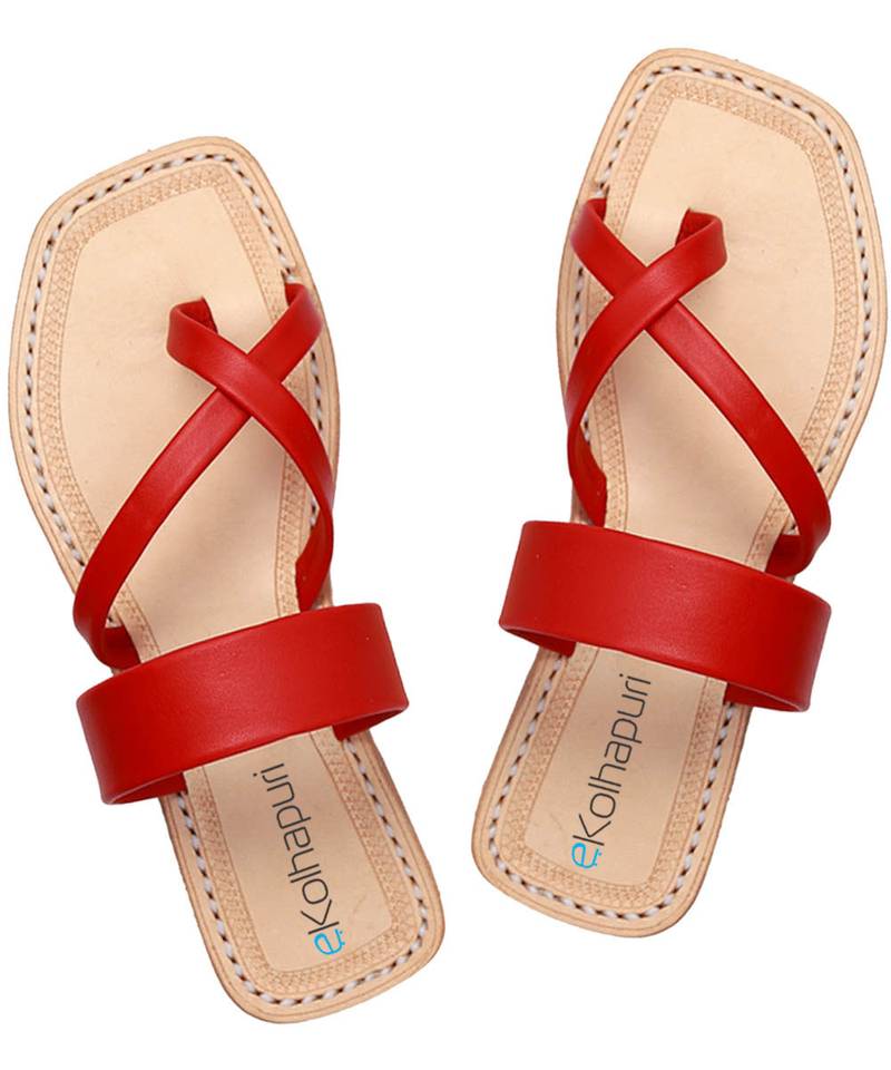 Handmade Authentic Genuine Leather Breathtaking Red Cross Belts Ladies Chapal