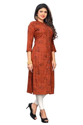 Brown printed rayon kurti 3