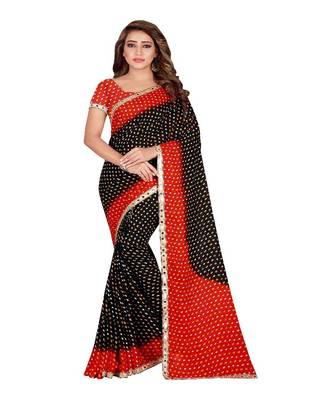 Black Printed Faux Georgette Saree With Blouse 1