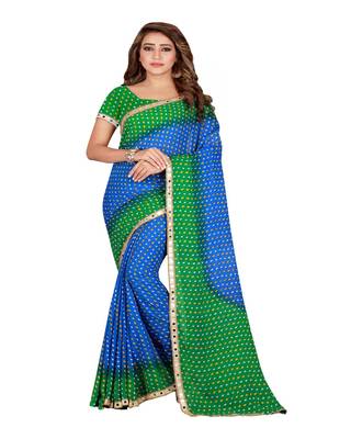 Blue Printed Faux Georgette Saree With Blouse 1