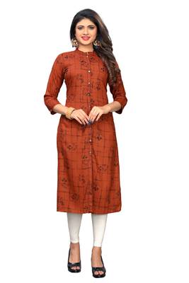 Brown printed rayon kurti 1