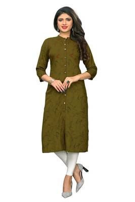 Green printed rayon kurti 1