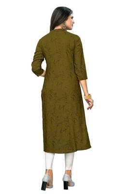 Green printed rayon kurti 2