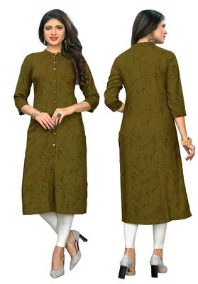 Green printed rayon kurti 5