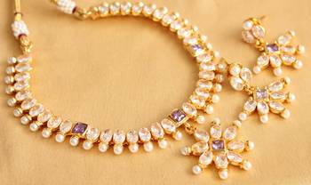 Beautiful Gold Plated Polki Purple Necklace Set   1