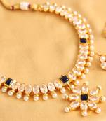 Beautiful Gold Plated Polki Blue Necklace Set