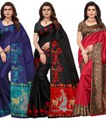 Multicolor printed poly silk combo  saree with blouse