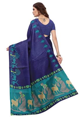 Multicolor printed poly silk combo  saree with blouse 4