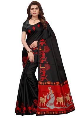 Multicolor printed poly silk combo  saree with blouse 5