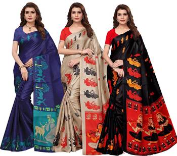 Multicolor printed poly silk combo  saree with blouse 1