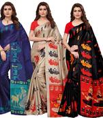 Multicolor printed poly silk combo  saree with blouse