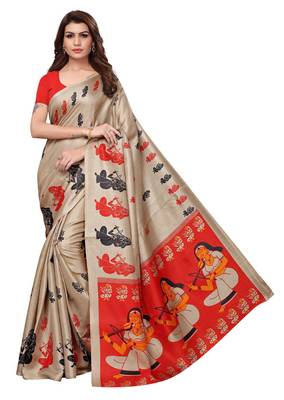 Multicolor printed poly silk combo  saree with blouse 5