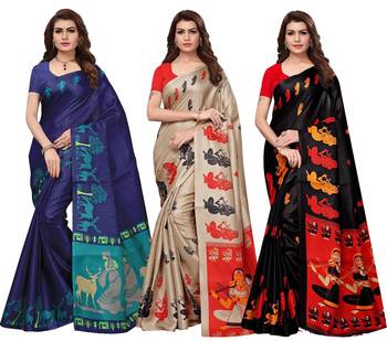 Multicolor printed poly silk combo  saree with blouse 1