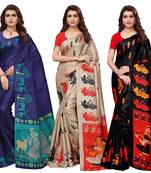 Multicolor printed poly silk combo  saree with blouse