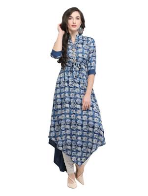 Blue printed viscose rayon kurti 1